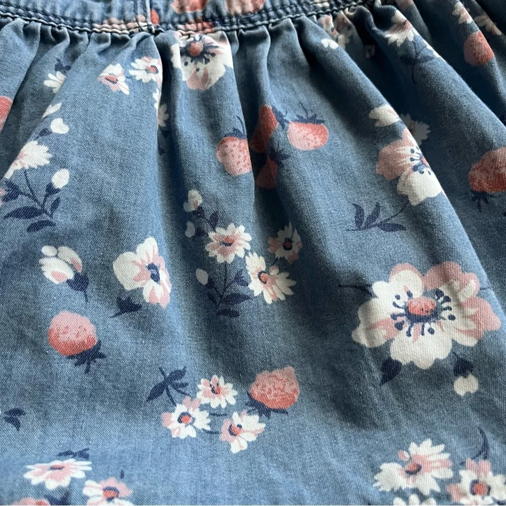 OshKosh B'gosh Vintage Floral Strawberry Denim Jumper Overall Dress Size 12M